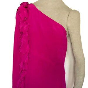 ROBERT RODRIGUEZ Hot Pink Magenta Silk One-Shoulder Shift Mini Dress sz 4